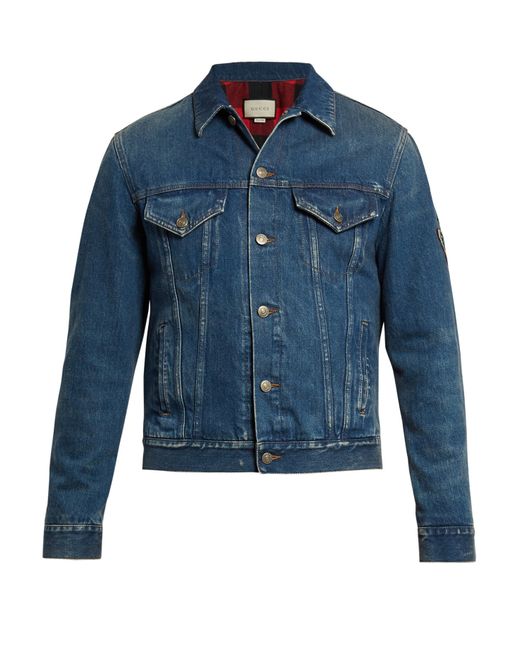 Gucci Tiger embroidered Denim Jacket in Blue for Men Lyst